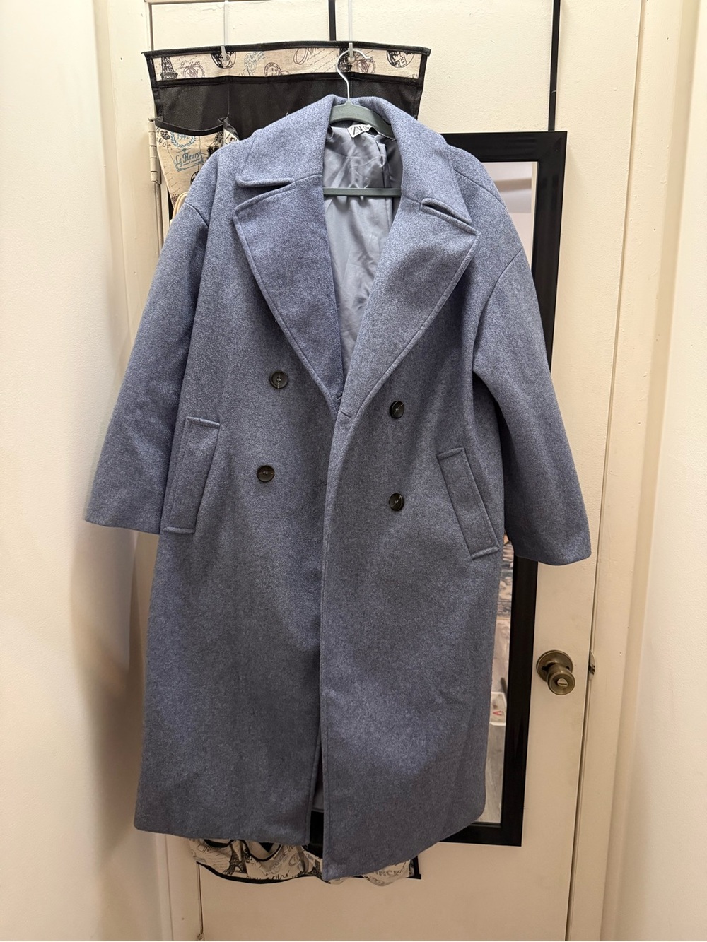 Zara Double-Breasted Coat in Light Blue